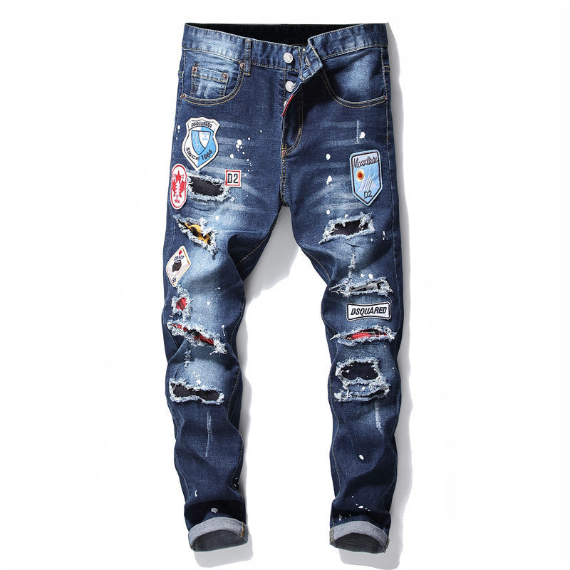 men jeans famous D2 Men slim jeans pants mens denim trousers zipper blue hole Pencil Pants - Clothing Personality