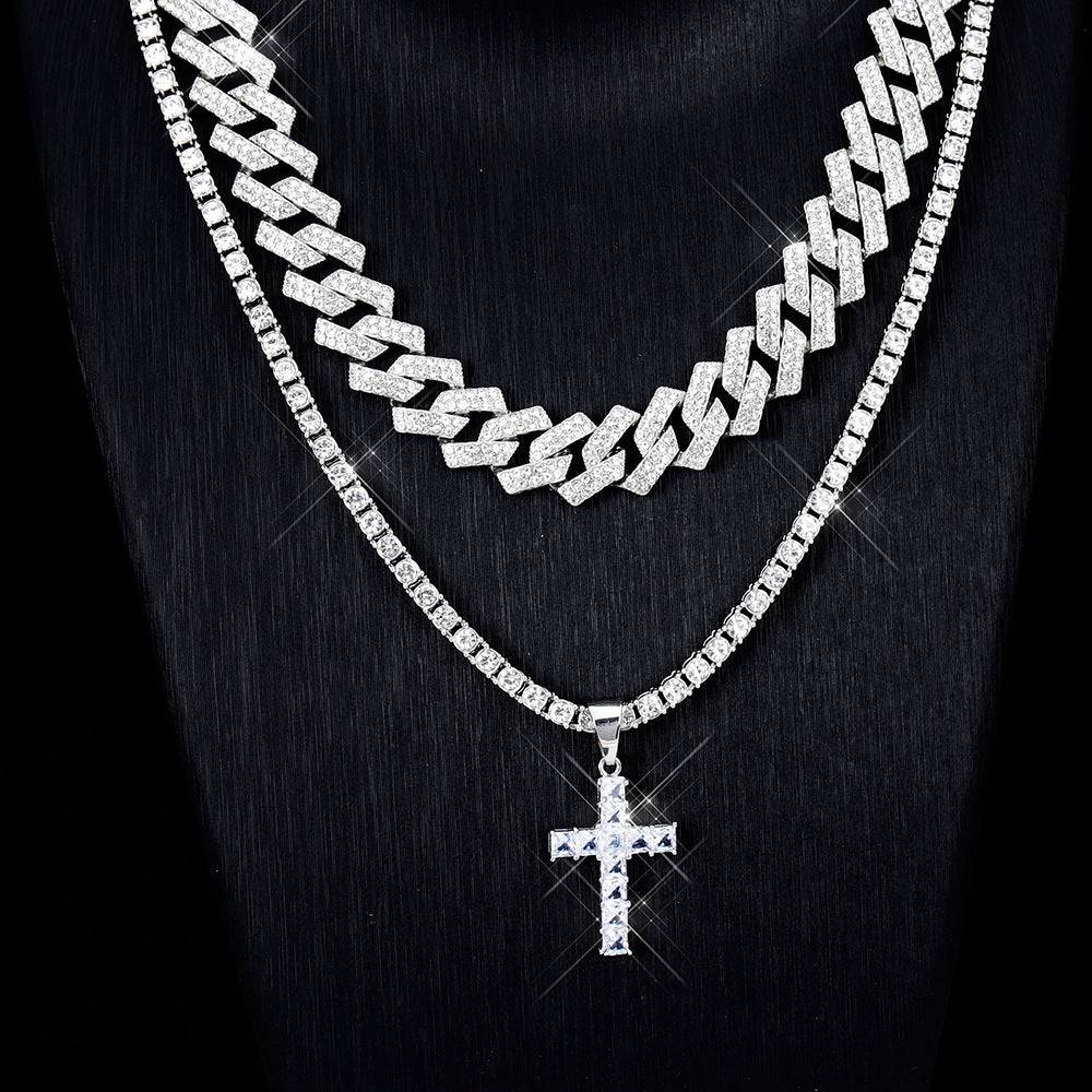 Zircon Cross Pendant Necklace - Hip Hop Bling | Iced Out Rhinestones - RapperStyle - Clothing Personality