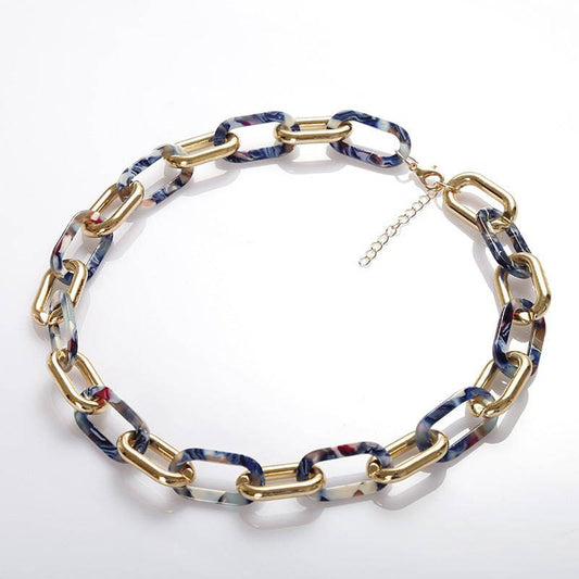 Acetate Acrylic Metal Buckle Stitching Leopard Print Plate Short Necklace - Clothing Personality