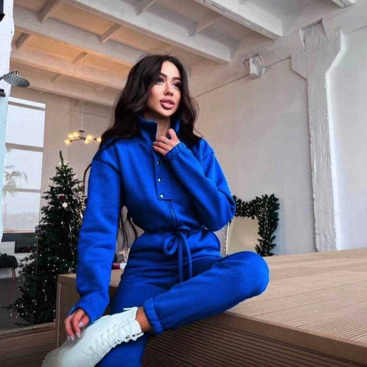 Stand-up Collar Cinched European And American Leisure Jumpsuit - Clothing Personality