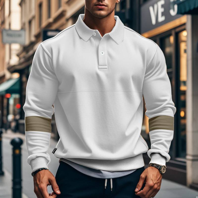 Fashion Long-sleeved Lapel Polo Shirt With Button Men's Loose Casual Sports Top Fall Spring Clothing - Clothing Personality