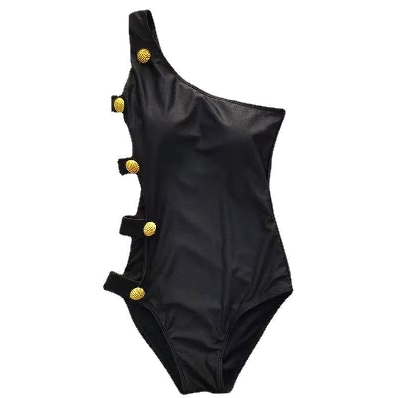 Siamese slim tube top swimsuit black temperament waist swimsuit women's strap swimsuit - Clothing Personality