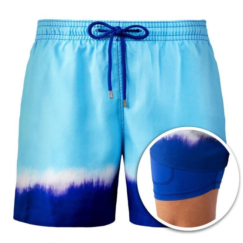 Men's Printed Beach Shorts Sports Double Layer Shorts Summer - Clothing Personality