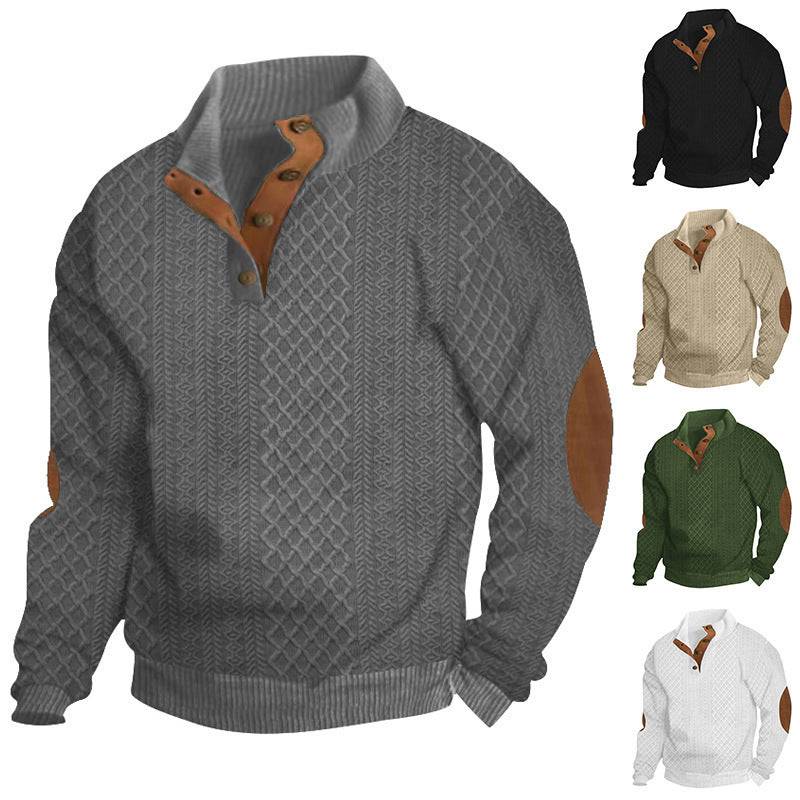Men's Stand Collar Sweatshirt Long Sleeve Jacquard Knitted Pullover Sweater - Clothing Personality