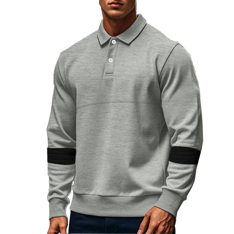 Fashion Long-sleeved Lapel Polo Shirt With Button Men's Loose Casual Sports Top Fall Spring Clothing - Clothing Personality