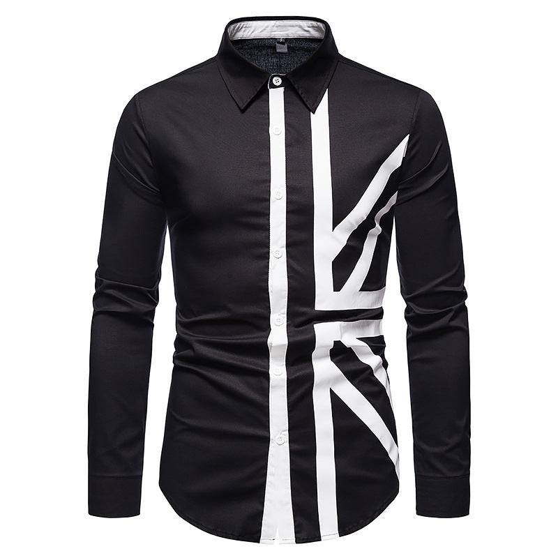 Men's Diagonal Striped Trendy Long-Sleeved Collared Shirt Western Denim Shirt - Clothing Personality