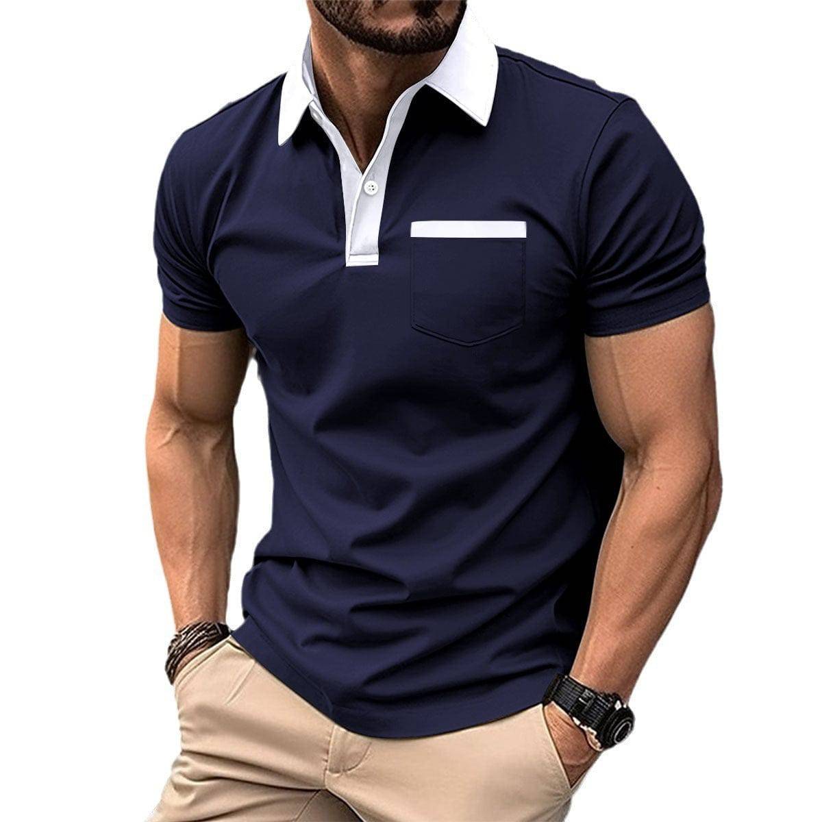 Men's Lapel Fashion Slim Pocket Short-sleeved T-shirt Polo Shirt - Clothing Personality