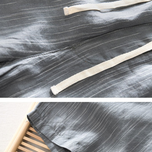 Linen Color Weave Striped Shorts - Clothing Personality