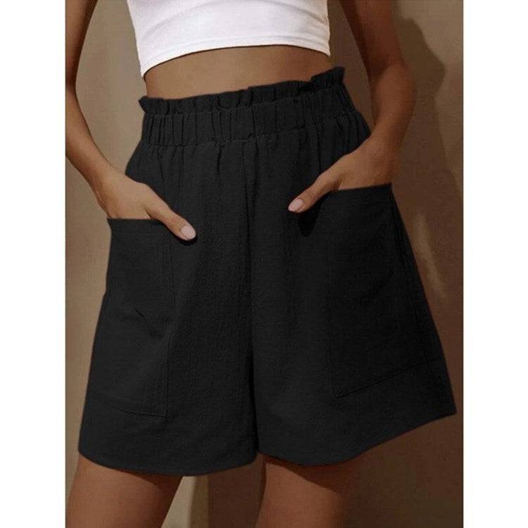 Wide-leg Casual Shorts With Pockets High Waist Elastic Pants Women - Clothing Personality
