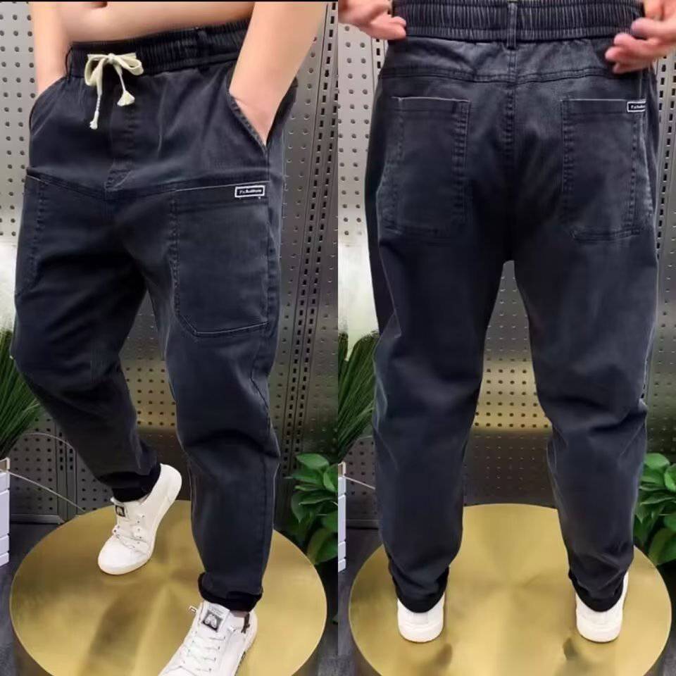 Men's Big and Tall Plus Size Loose Straight Casual Pants Solid Color Denim Trousers - Clothing Personality