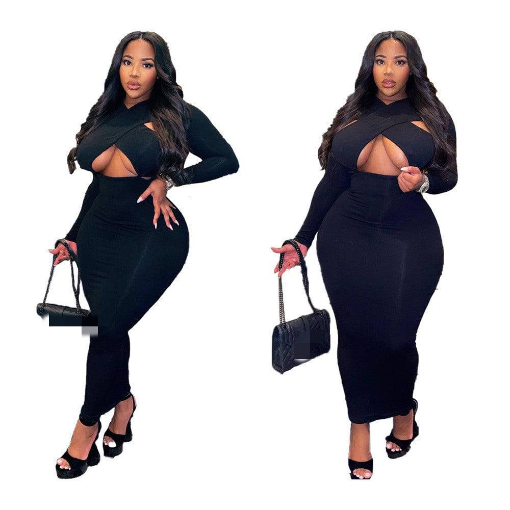 Plus Size Women's Solid Color Casual Fashion Dress - Clothing Personality