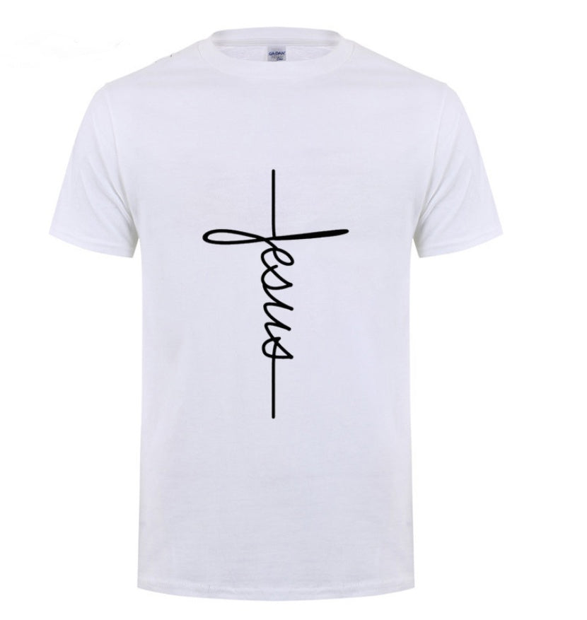 Jesus Cross T-shirts Men, Women, Europe, English, Digital Letters, Street Short Sleeve, Alien, WISH Amazon - Clothing Personality