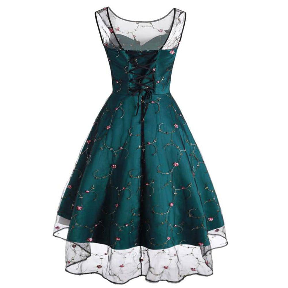 Women's Sleeveless Embroidered Floral Dress Midi Length Flower dress - Clothing Personality