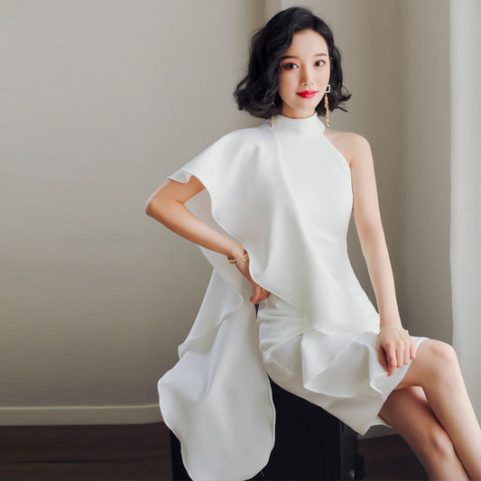 Party party white short evening dress - Clothing Personality