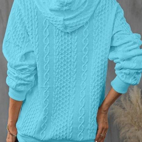 Plus Size Casual Jacquard Hooded Lace-up Long Sleeve Sweatshirt - Clothing Personality