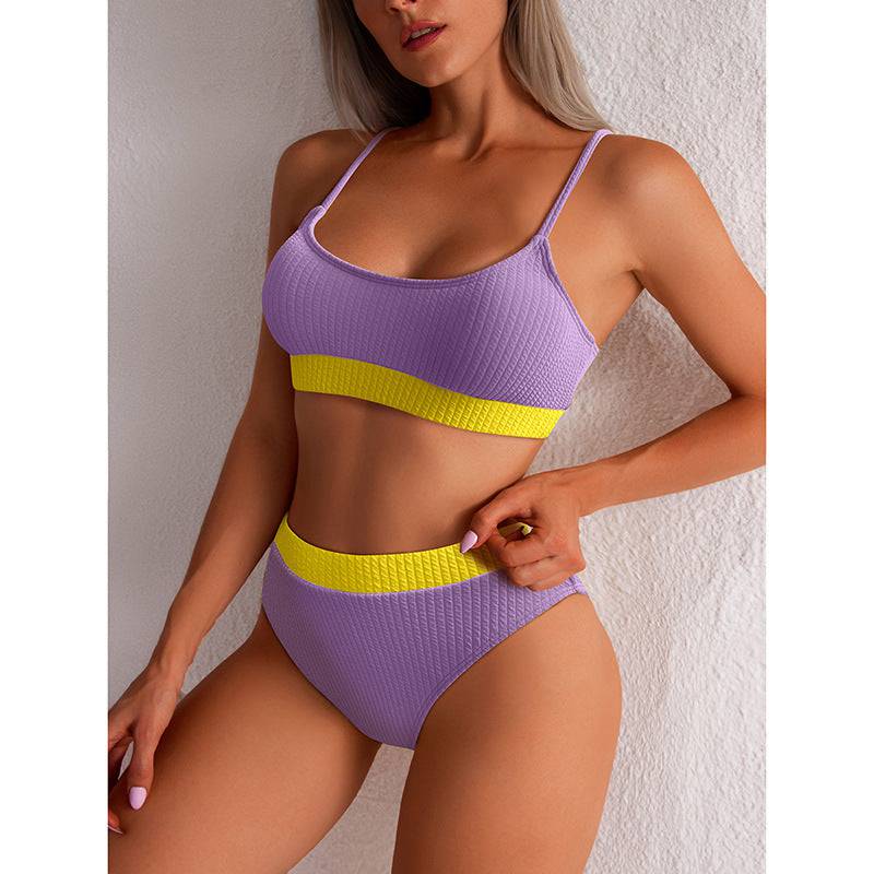 High Waist Bikini Swimwear Women Swimsuit New Push Up Biquini Ribbed Bathing Suit Women Sexy High Cut Bikinis Set - Clothing Personality