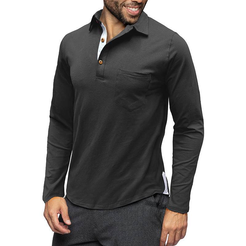 Retro Lapels T-shirt Men's Long-sleeved Top - Clothing Personality