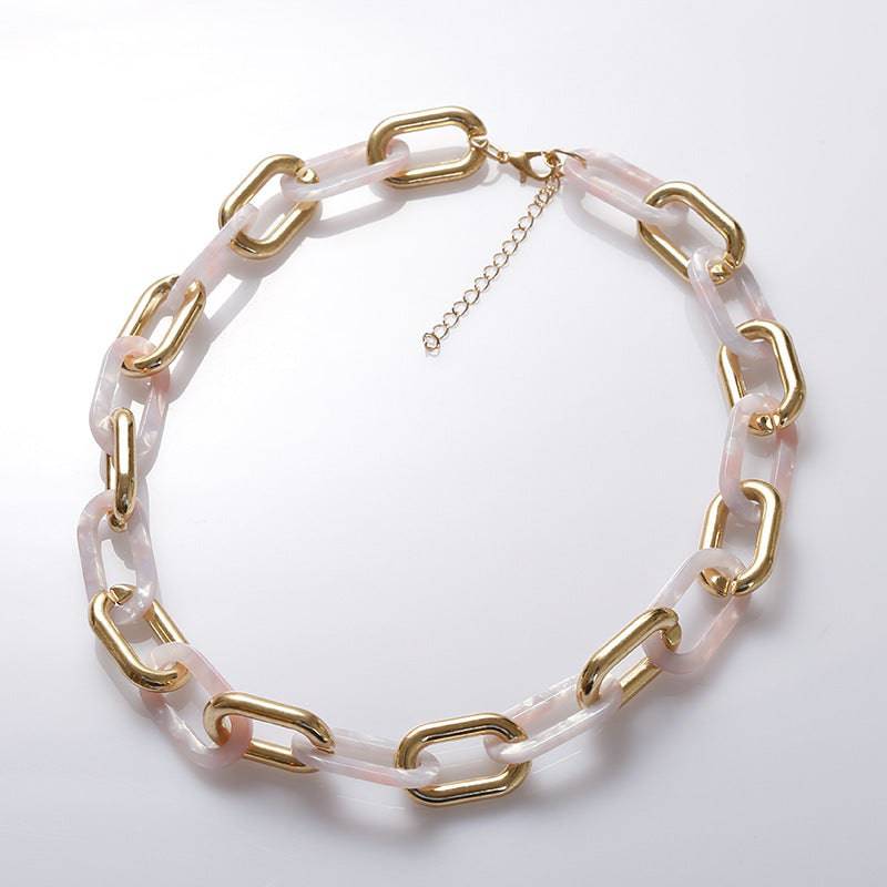 Acetate Acrylic Metal Buckle Stitching Leopard Print Plate Short Necklace - Clothing Personality