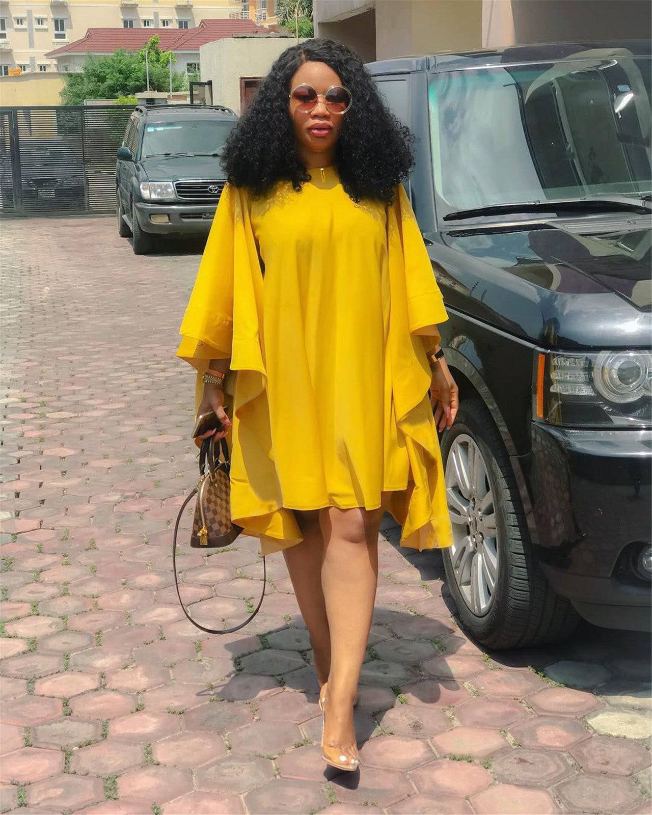 Women's Pleated Long Sleeve Flowy Loose Fit Midi Dress - Clothing Personality