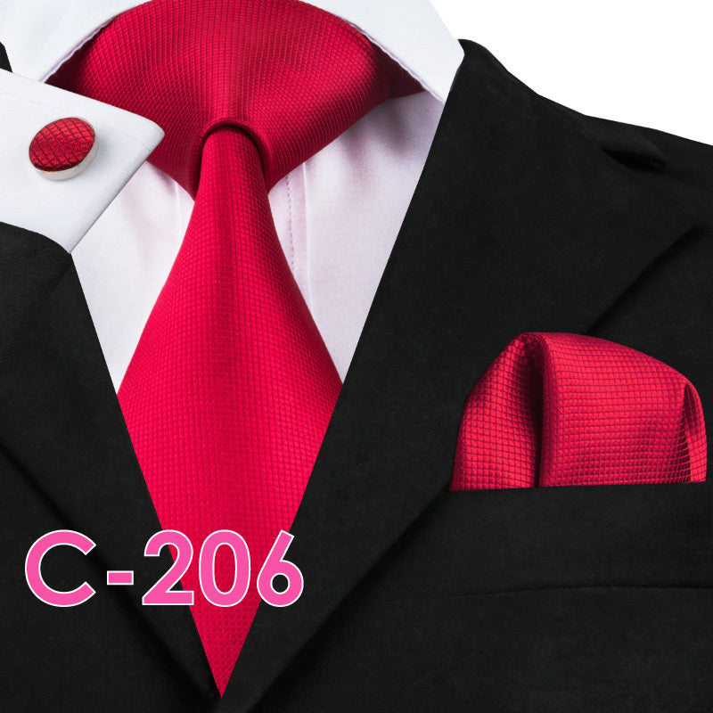 Solid Silk Men's Ties Neck Tie Set For Men Suits Tie Handkerchief Pocket Square - Clothing Personality