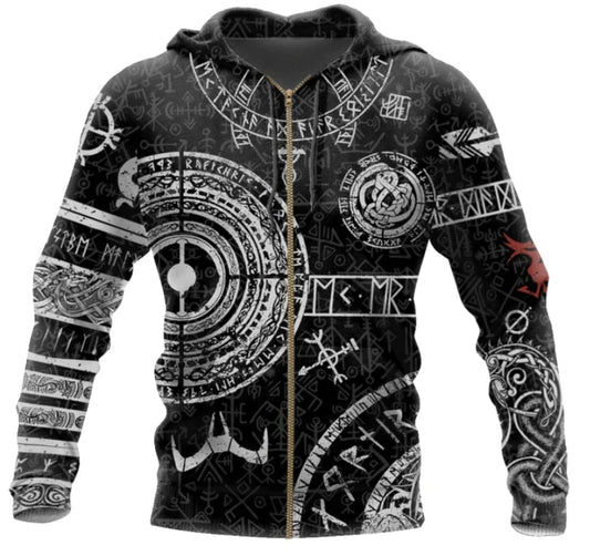Viking Odin Tattoo D Printed Men hoodies - Clothing Personality