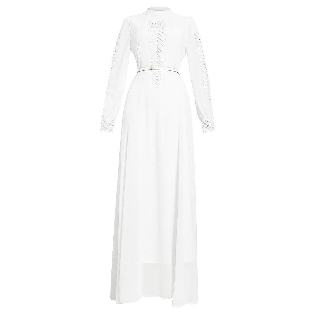 Solid Color Plus Size Long Sleeve Big Hem Chiffon Dress - Clothing Personality