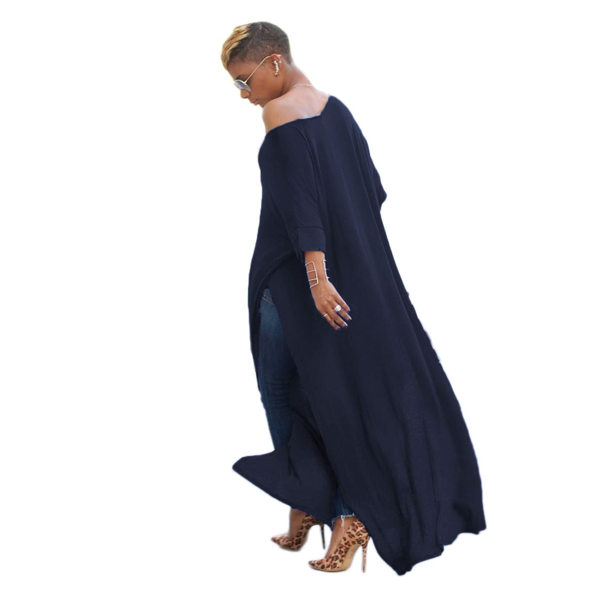 Women's One Shoulder Short Sleeve T-shirt Flowy Maxi Casual Dress - Clothing Personality