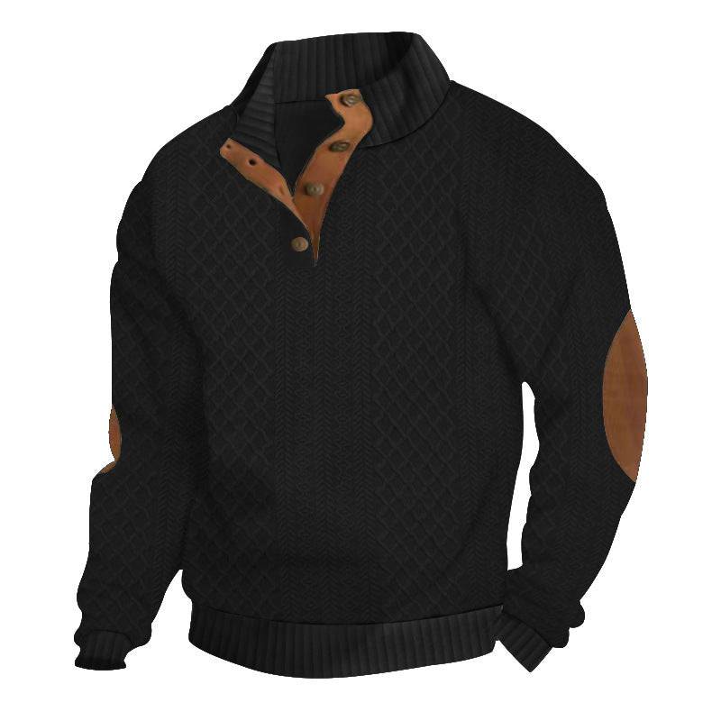 Men's Stand Collar Sweatshirt Long Sleeve Jacquard Knitted Pullover Sweater - Clothing Personality