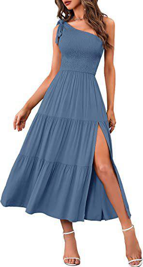 New Summer Fashion Women's One-shoulder Pleated Layered Hem Split Dress - Clothing Personality