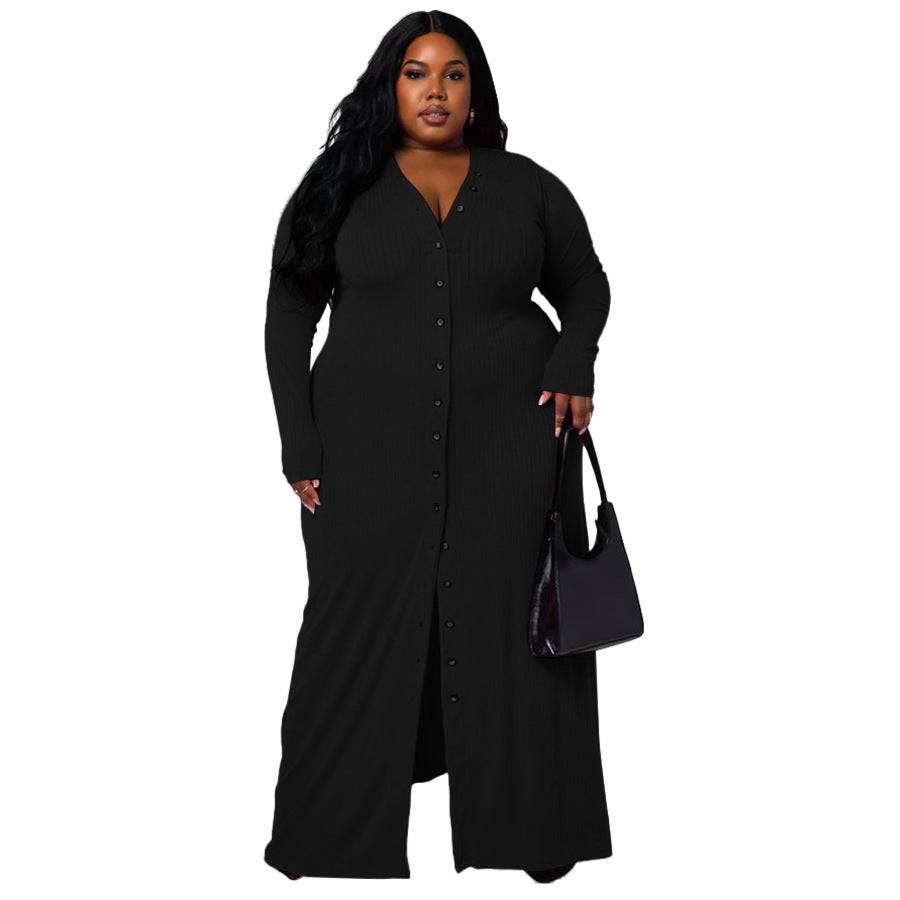 Plus Size Women's Sunken Stripe Split Dress - Clothing Personality