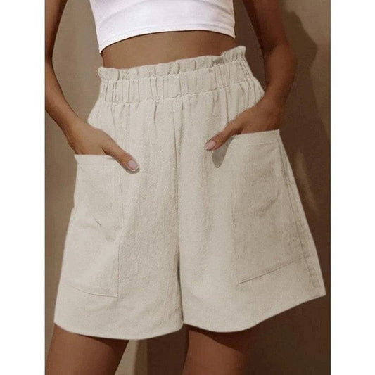 Wide-leg Casual Shorts With Pockets High Waist Elastic Pants Women - Clothing Personality