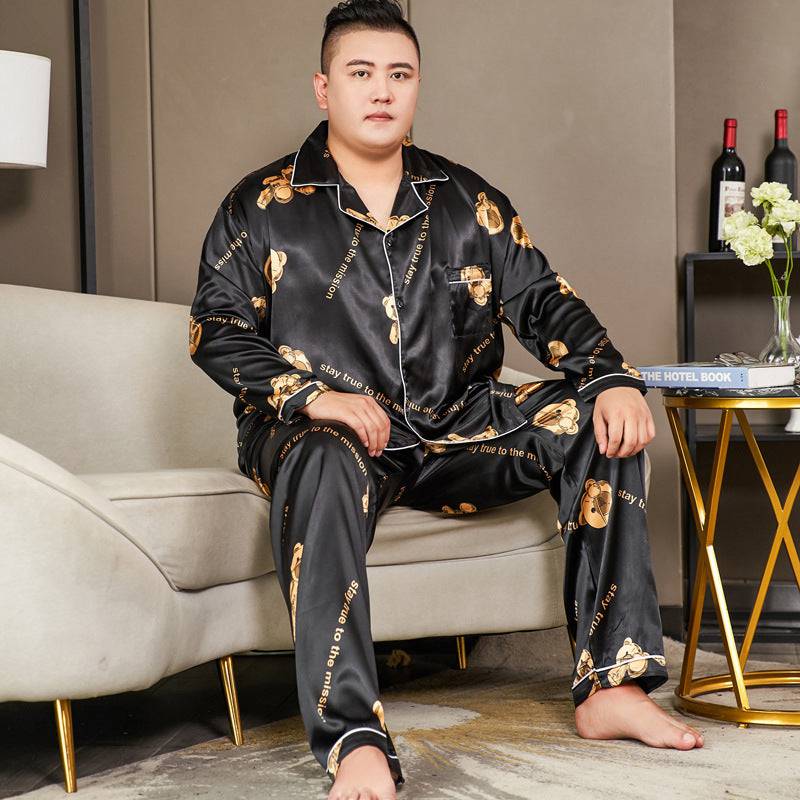Men's Striped Flower Big and Tall Plus Size Men's Pajamas Extra Ice Silk Solid Color - Clothing Personality