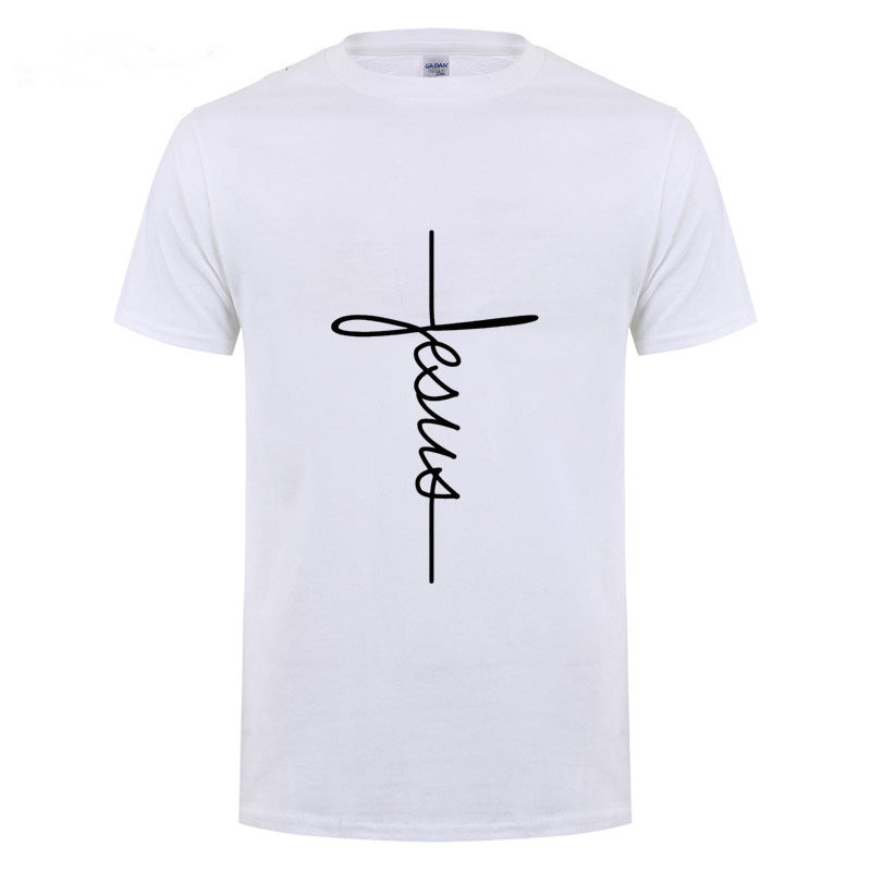 Jesus Cross T-shirts Men, Women, Europe, English, Digital Letters, Street Short Sleeve, Alien, WISH Amazon - Clothing Personality