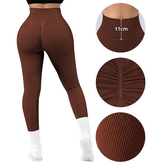 High Waist Seamless Leggings Threaded Knitted Fitness Pants Solid Women's Slimming Sports Yoga Pants Elastic Running Sport Leggings - Clothing Personality