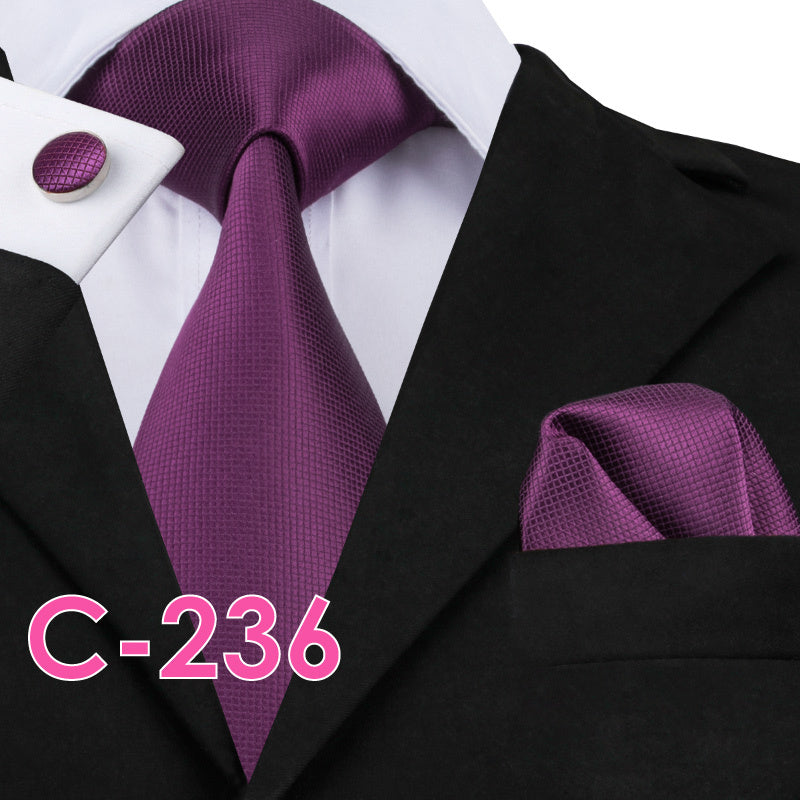 Solid Silk Men's Ties Neck Tie Set For Men Suits Tie Handkerchief Pocket Square - Clothing Personality