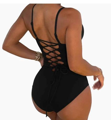 Summer Bikini Backless String Large Size Sexy Solid Color Triangle One-piece Swimsuit Womens Clothing - Clothing Personality
