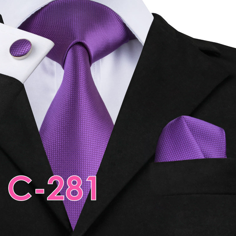 Solid Silk Men's Ties Neck Tie Set For Men Suits Tie Handkerchief Pocket Square - Clothing Personality