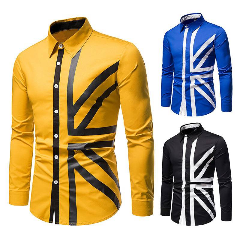 Men's Diagonal Striped Trendy Long-Sleeved Collared Shirt Western Denim Shirt - Clothing Personality
