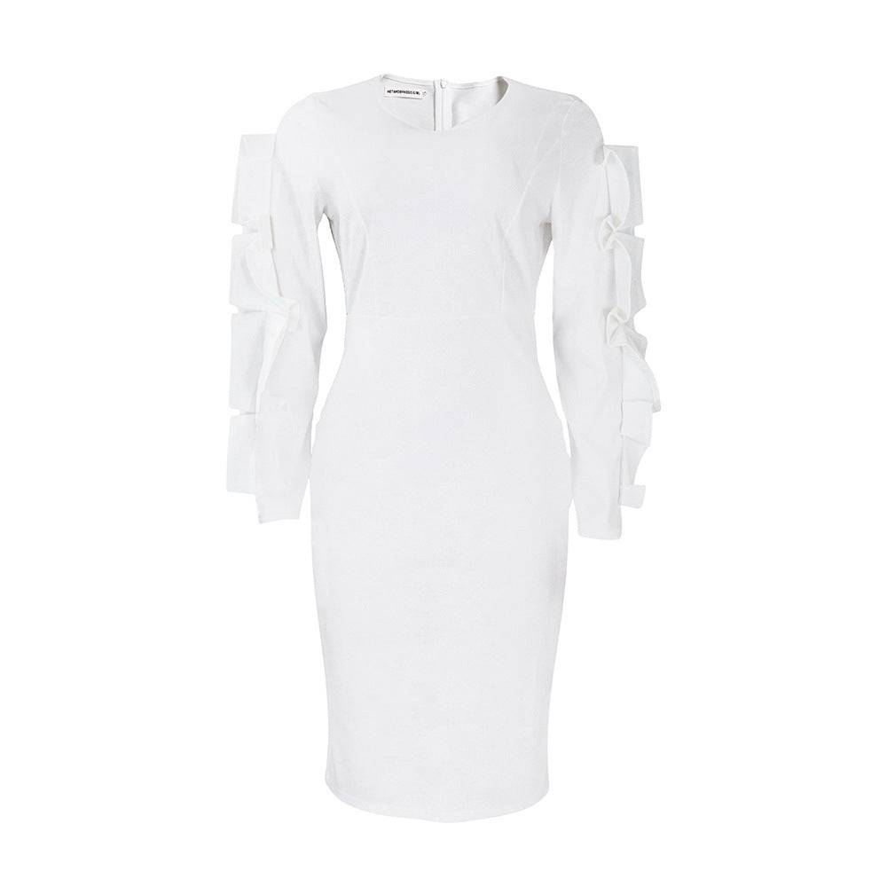 Women's Cut Out Hollow Sleeve Ol Elegant Dress Plus Size Long Sleeve Dress - Clothing Personality