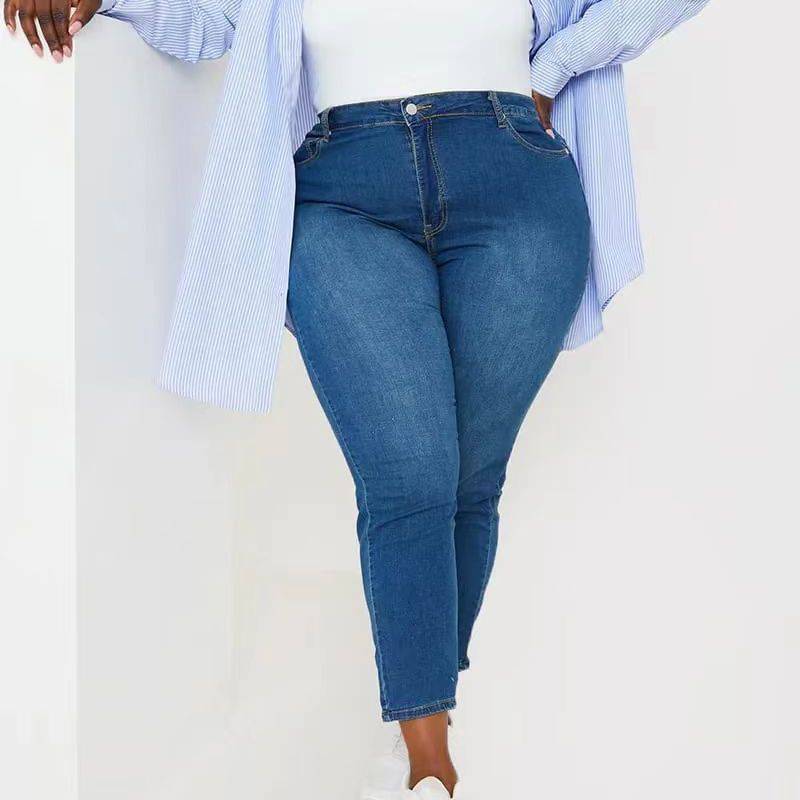 Women's Dark Wash High Rise Stretchy Slim Fit Straight Leg Denim Jeans - Clothing Personality
