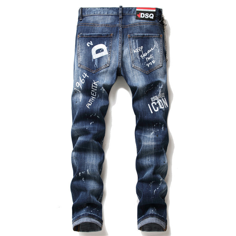 men jeans famous D2 Men slim jeans pants mens denim trousers zipper blue hole Pencil Pants - Clothing Personality