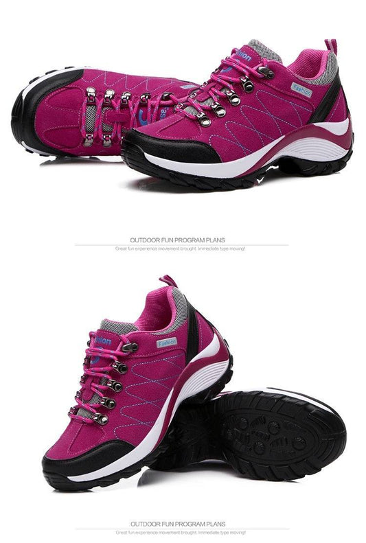 Women’s Genuine Leather Hiking Sneakers – Non-Slip, Lace-Up Trail Shoes - Clothing Personality