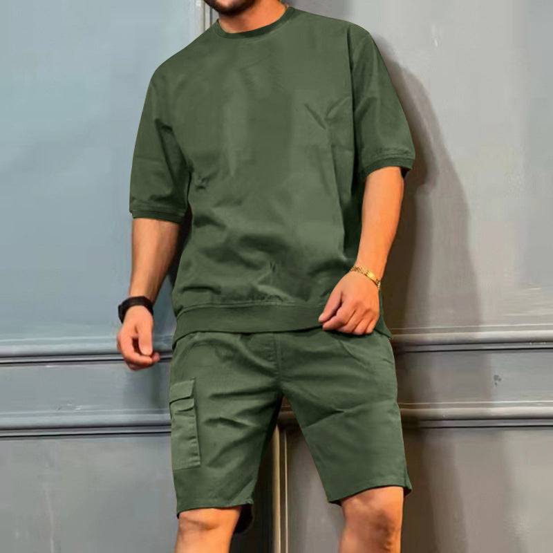 Men's Sports Suits Summer Round Neck Short-sleeved Top And Multi-pocket Shorts Casual Trendy 2pcs Set Clothing - Clothing Personality