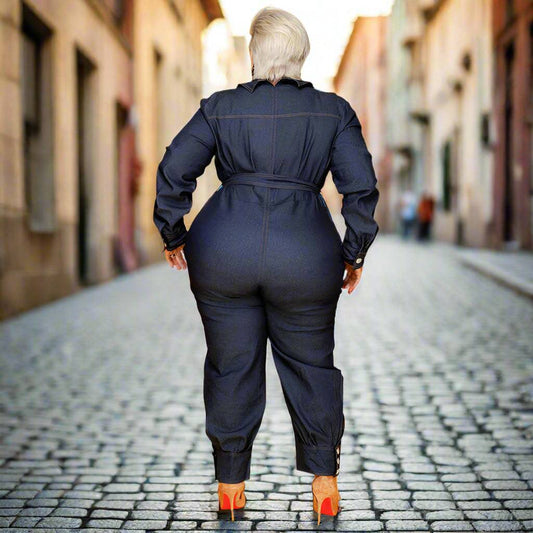 Women's Plus Size Denim One-Piece Women Denim Jumpsuit Sizes Small to 3XL - Clothing Personality