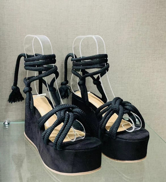 Summer Women Wedges Shoes High Heel Strappy Sandals - Clothing Personality