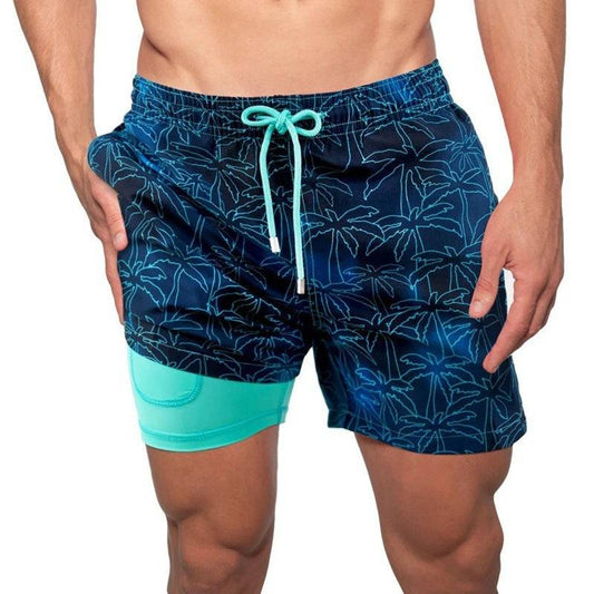 Men's Printed Beach Shorts Sports Double Layer Shorts Summer - Clothing Personality