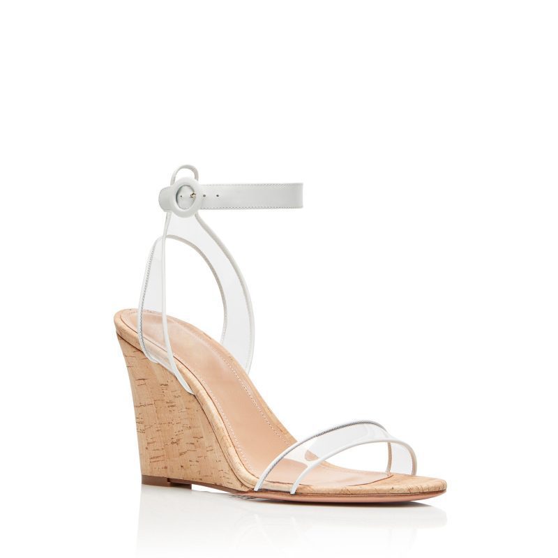 Women's Clear Strappy Fashion Wedge Heels Sandals PVC Wood Grain Wedges Women Shoes - Clothing Personality