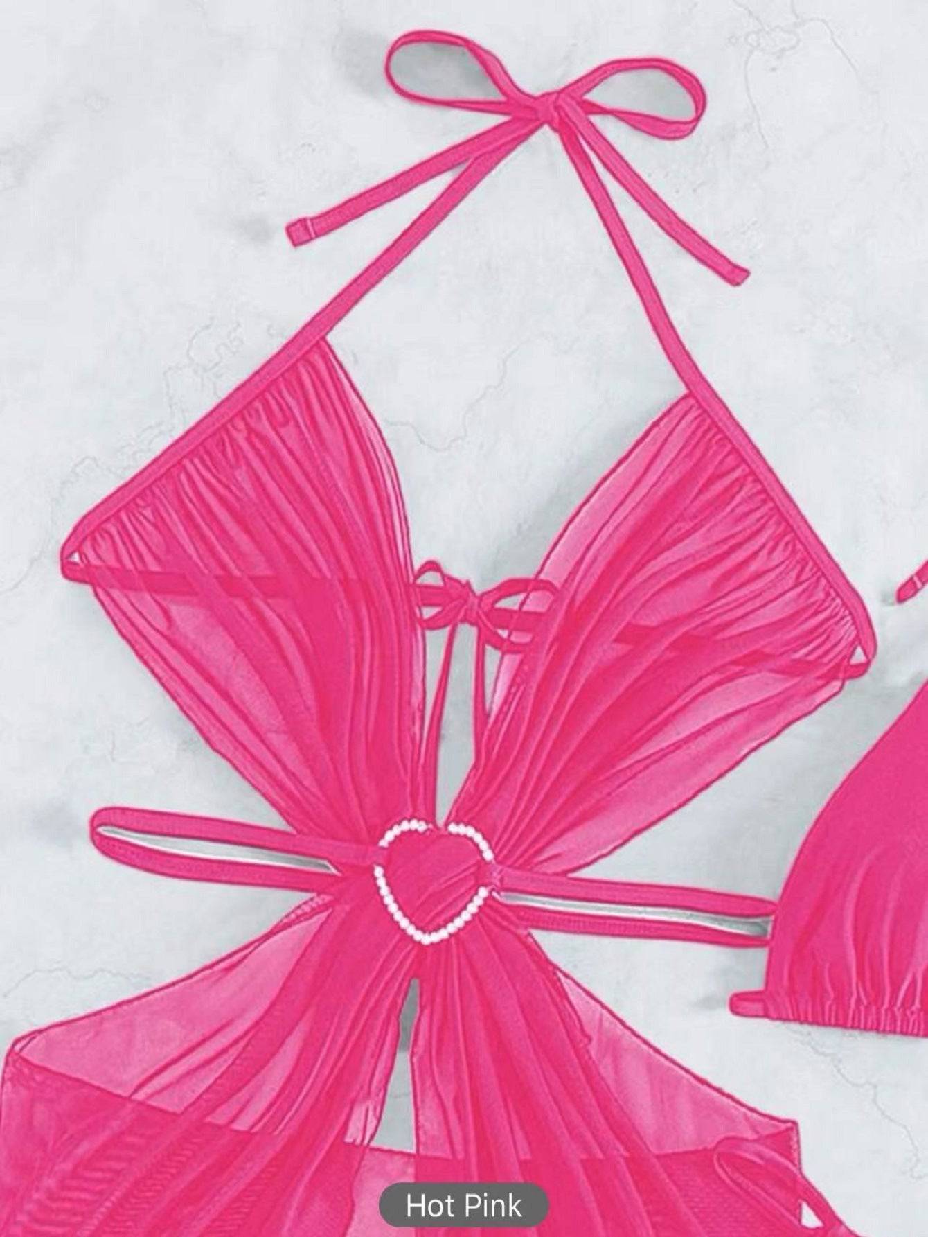3pcs Halter Neck Bikini Beach Summer Solid Color Split Swimsuit Womens Clothing - Clothing Personality