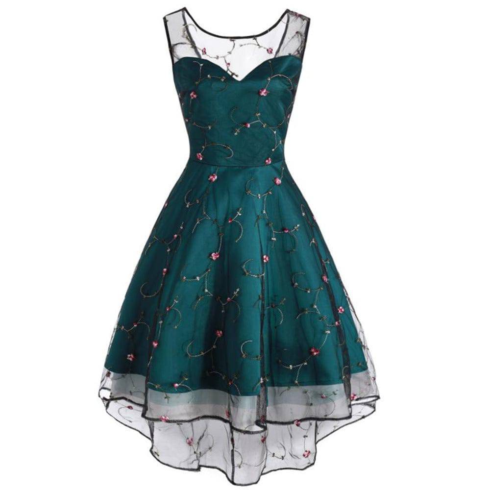 Women's Sleeveless Embroidered Floral Dress Midi Length Flower dress - Clothing Personality