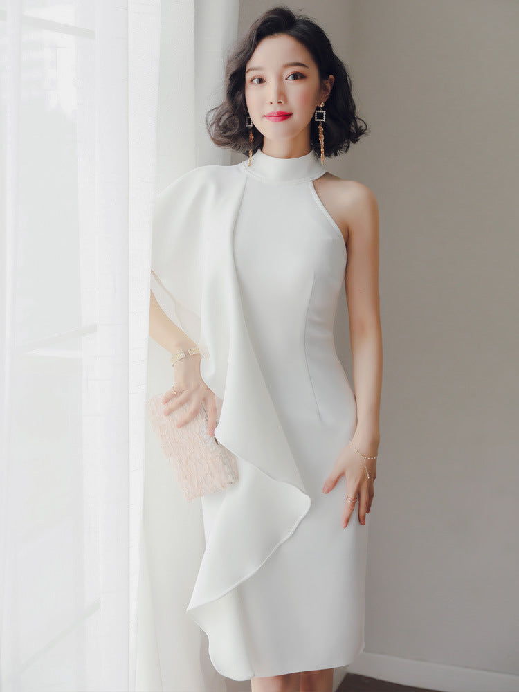 Party party white short evening dress - Clothing Personality
